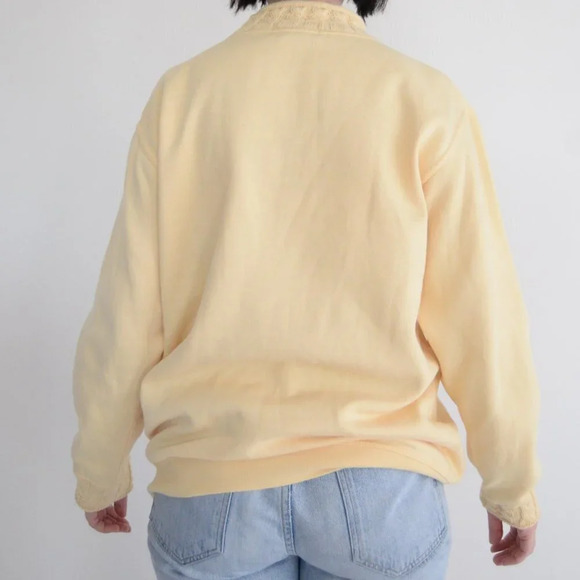 Vintage Hunt Club Yellow w Floral Design Mockneck Sweater S - Picture 3 of 10